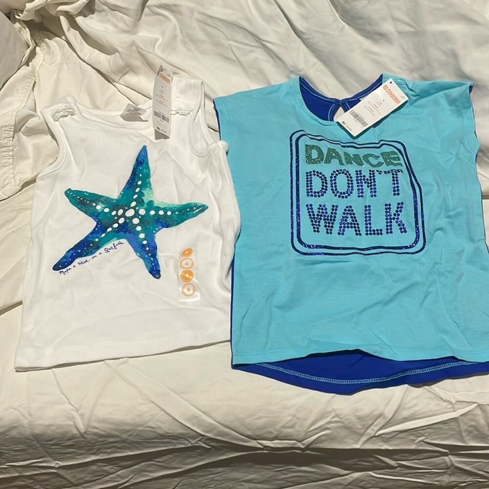 Gymboree 4 t shirt combo turquoise blues dance don’t walk & starfish nwt perfect